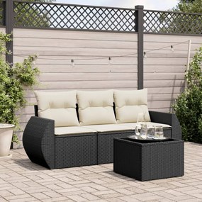 4 pcs conjunto de sofás para jardim c/ almofadões vime PE preto