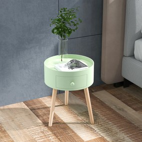 Mesa de cabeceira redonda, mesa apoio design escandinavo 38 x 38 x 45 cm, com gaveta, pés afilados e inclinados verde