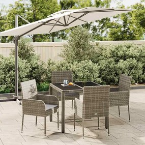 5 pcs conjunto de jantar p/ jardim c/ almofadões vime PE cinza