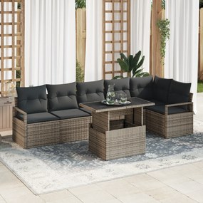 Conjunto de Sofás de Jardim vidaXL de 7 Peças com Almofadas Cinza Ratt