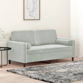 Sofá 2 lugares + almofadas decorativas 140cm veludo cinza-claro