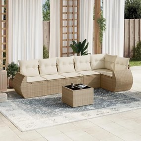 7 pcs conjunto de sofás p/ jardim com almofadões vime PE bege