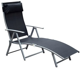 Outsunny Espreguiçadeira Dobrável Jardim Ajustável 7 Posições Apoio Cabeça 137x63,5x100,5cm Preto Relax