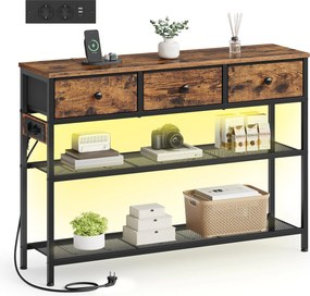 Mesa consola com luz led 98,8 x 30 x 78,7 cm, 3 gavetas castanha vintage