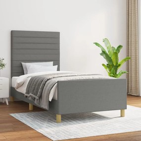 Estrutura de cama c/ cabeceira tecido 90x190 cm cinza-escuro