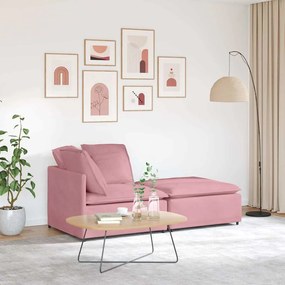 vidaXL Sofá modular com pufes e almofadas veludo rosa