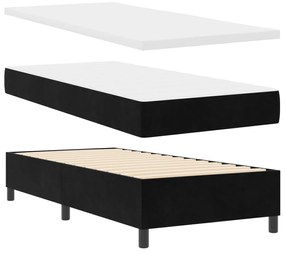 Cama Box Spring com Colchão e Banco Preto 100x200 cm Veludo