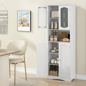 Armário de casa de banho, cozinha 60 x 30 x 164 cm com portas de vidro fosco Estantes de cozinha Sala de estar Branco