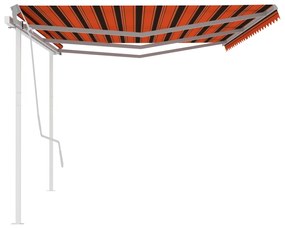 Toldo retrátil manual com postes 6x3,5 m laranja e castanho