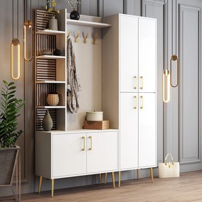 Hall Stand Viyana – Branco e Dourado – 150x202x35 cm