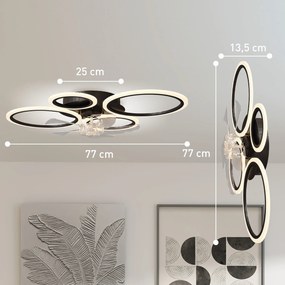 Ventilador de Teto com Luz e Comando, 77 x 55 x 13,5 cm, 6 Velocidades, Preto