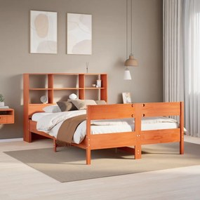 vidaXL Cama com estante sem colchão 140x200 cm pinho maciço