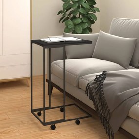 343097 vidaXL Mesa de apoio c/ rodas 40x30x63,5cm derivados de madeira preta
