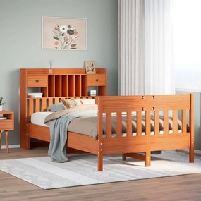 Cama sem colchão 135x190 cm madeira pinho maciça castanho-mel