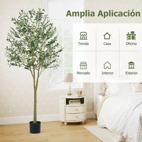 Árvore de Oliveira artificial de 180 cm, plantas de oliveira artificiais com vaso de plástico, 1296 folhas, 72 frutos, Verde