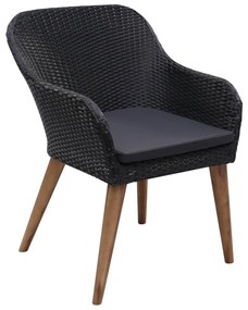 7 pcs conjunto jantar exterior com almofadões vime PE preto