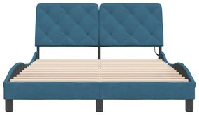 Estrutura de cama c/ luzes LED 140x200 cm veludo azul
