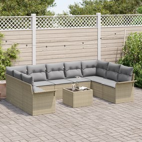 Conjunto de Sofá de Jardim de 10 Peças com Almofadas de Rattan Poliést
