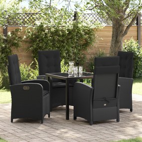 vidaXL Conjunto de Jantar de Jardim de 5 Peças com Almofadas Preto Rattan Poliéster