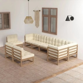 vidaXL 9 pcs conjunto lounge de jardim c/ almofadões pinho maciço