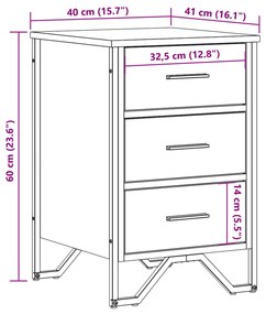 Mesa cabeceira 40x41x60cm derivados de madeira cinzento sonoma