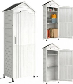 Outsunny Armário de jardim em madeira abrigo extra alto com prateleiras ajustáveis porta magnética telhado galvanizado ventilação | Aosom Portugal