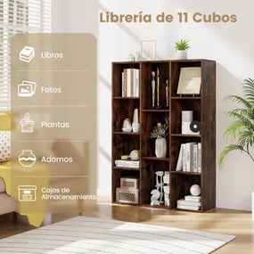 Estante com 11 cubos 74 x 24 x 105 cm para livros vertical ou horizontal em madeira Castanho