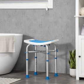 Banco de duche 42,5 x 27 x 44-51,5 cm assento almofadado e ajustável, ventosas antiderrapantes, em alumínio azul