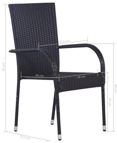 9 pcs conjunto de jantar para jardim vime PE preto