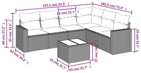 7 pcs conjunto de sofás p/ jardim com almofadões vime PE bege