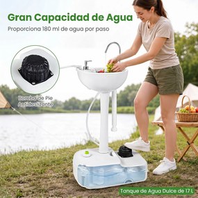 Lavatório Portátil, 50 x 34 x 102 cm, Bomba de Pedal, Branco