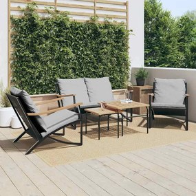 vidaXL 5 pcs conjunto mobiliário de varanda com almofadões aço preto