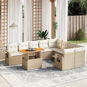 vidaXL 10 pcs conjunto de sofás p/ jardim com almofadões vime PE bege