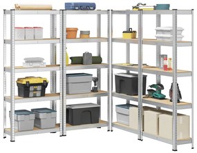 Prateleiras de armazenamento de 5 camadas 4 pcs aço prateado