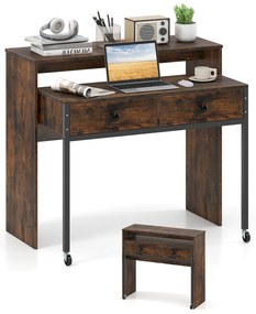 Mesa de computador extensível com 2 gavetas de armazenamento, mesa de escritório conversível para casa - preta