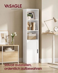 Estante com 5 prateleiras e porta, 31,8 x 24 x 145,9 cm Branco