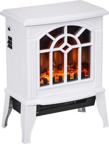 HOMCOM Lareira Elétrica Portátil 1000/2000W com Simulação de Chama Termostato e Proteção de Superaquecimento 36,5x24x46 cm Branco | Aosom Portugal