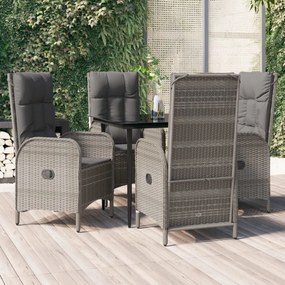 vidaXL 5 pcs conjunto jantar jardim c/ almofadões vime PE preto/cinza