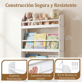 Estante infantil de parede com 4 níveis 56 x 12 x 107 cm, prateleiras abertas, barras de segurança e bordas elevadas para quarto infantil ou sala de a
