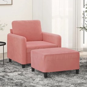 vidaXL Poltrona com apoio de pés 60 cm veludo rosa