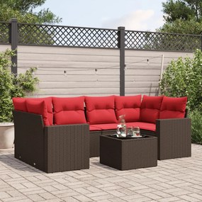 vidaXL 7 pcs conjunto de sofás jardim c/ almofadões vime PE castanho