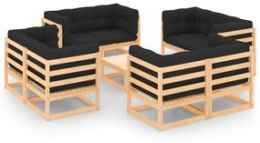 9 pcs conjunto lounge de jardim c/ almofadões pinho maciço