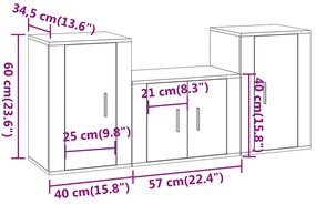 Conjunto móveis de TV 3 pcs madeira processada sonoma cinza