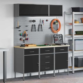 vidaXL Conjunto de Armários de Trabalho com gaveta Manual 8 pcs Preto