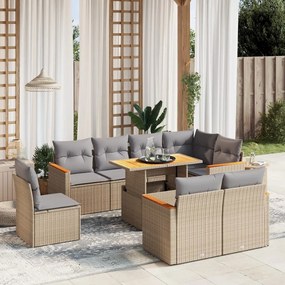 vidaXL 9 pcs conjunto de sofás p/ jardim com almofadões vime PE bege