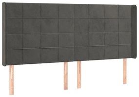 Cabeceira de cama c/ LED veludo 183x16x118/128 cm cinza-escuro