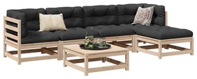 6 pcs conjunto de sofás de jardim c/ almofadões pinho maciço