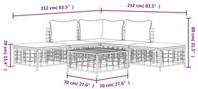 6 pcs conjunto lounge de jardim c/ almofadões vime PE antracite
