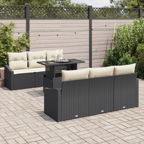 Conjunto de Sofá de Jardim 7 Peças com Almofadas Preto em Rattan Polié