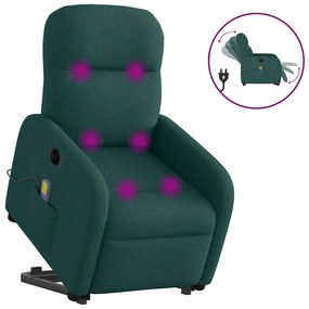 vidaXL Poltrona elétrica elevatória massagens tecido verde-escuro
